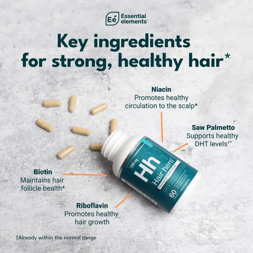 Miniatura 3 de Essential Elements Hair Hero - Vitaminas para el cabello para hombres - Soporte de amplio espectro con 5000 mcg de biotina - 60 unidades - 30