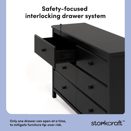 Miniatura 6 de Storkcraft - Cómoda Alpine con 6 cajones (negro) – Certificado GREENGUARD Gold, cómoda negra para dormitorio, cajones de almacenamiento para niños