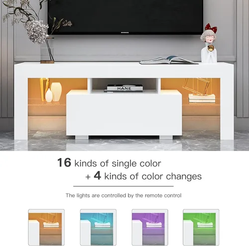 Miniatura 3 de Soporte de TV LED blanco moderno centro de entretenimiento para TV de 65 pulgadas, gabinete de TV de madera con luces LED, soportes de televisión