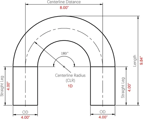 Miniatura 6 de AC PERFORMANCE Codo de aluminio de 180 grados de 4" (102mm) OD Tubo de intercooler para toma de aire, radio 1D, distancia centro a centro 8" Plata