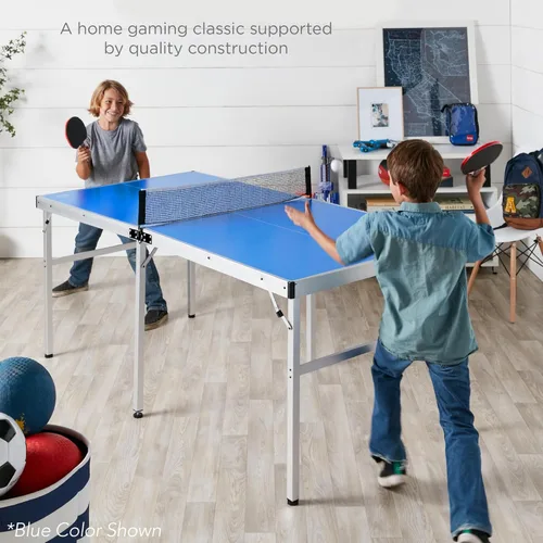 Miniatura 3 de Best Choice Products Mesa de ping pong portátil, de tamaño mediano, plegable, para interiores y exteriores, con 2 paletas, 4 pelotas incluidas