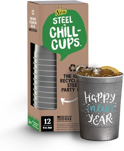 Miniatura 18 de Steel Chill Cups Party Cup America the Beautiful Design para bebidas frías, duradero, desechable, reciclable, fabricado en Estados Unidos, gris, 12