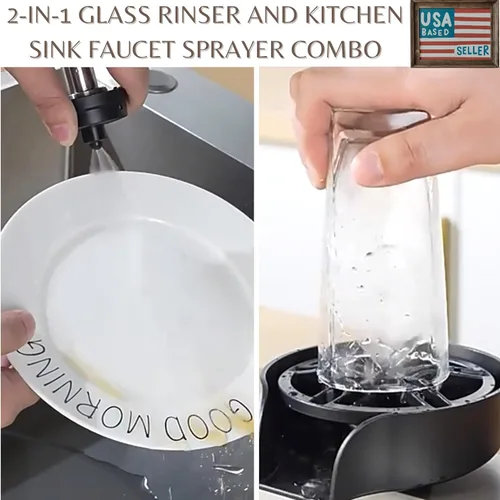 Miniatura 2 de Enjuagadora de vidrio 2 en 1 para fregadero de cocina, limpiador de vasos de acero inoxidable, lavadora de botellas de encimera, accesorios