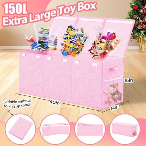 Miniatura 2 de Caja de almacenamiento de juguetes extra grande con divisor de tapa, organizador de juguetes plegable resistente, cofre organizador de juguetes