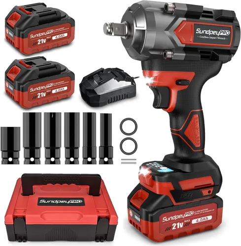 Llave de Impacto Inalámbrica de 750 pies-libras, pistola de impacto de potencia de 1000 N·m, 1/2 pulgada, 21 V, 2600 RPM, Llave de Impacto eléctrica