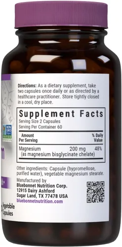 Miniatura 2 de Bluebonnet Nutrition Albion - Cápsula vegetal de magnesio quelatado, 200 mg, alivio del estrés, vegano, sin OMG, sin gluten, sin soja, sin leche