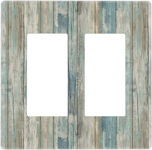Miniatura 134 de Placa de pared dúplex de receptáculo de dispositivo de 1 gang de madera envejecida blanca gris con veta de tablón, cubierta de enchufe eléctrico