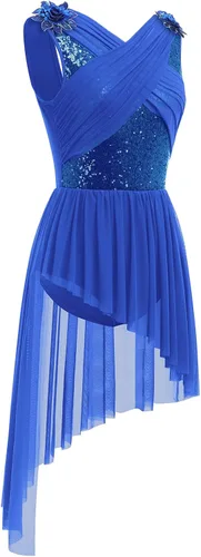 Miniatura 2 de AFAVOM Disfraz de baile lírico para mujer, vestido de lentejuelas con flores, falda asimétrica de tul fluida, disfraces de danza contemporánea