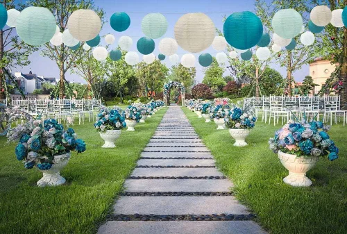 Miniatura 2 de UNIQOOO Juego de 18 faroles de papel azul océano para decoración de fiesta de boda, suministros de decoración de faroles japoneses colgantes, fácil