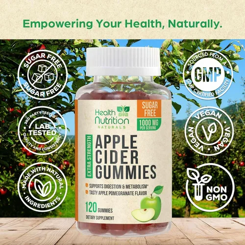 Miniatura 4 de Gomitas de vinagre de sidra de manzana, cero azúcar, vitaminas gomosas ACV de máxima fuerza, vitamina B12 y la madre, metabolismo y apoyo