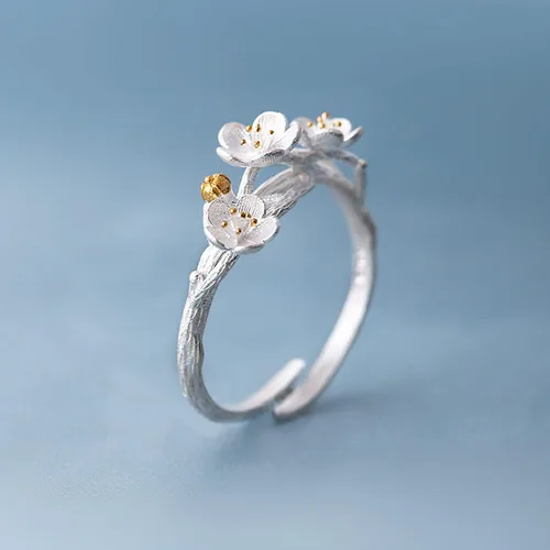 Miniatura 5 de Anillo exquisito estilo fresco señoras pareja amor anillos moda flor ciruelo abierto dedo anillo hecho a mano flor ajustable mujer joyería