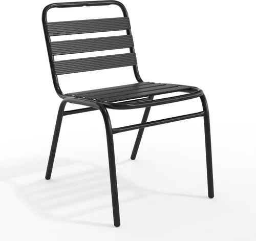 Miniatura 3 de EMMA + OLIVER Jens Silla de comedor apilable de metal, silla de comedor para interiores y exteriores con respaldo de triple listón, listones