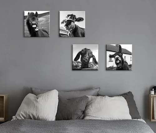 Miniatura 3 de Arte de pared en blanco y negro para pared, diseño de animales, caballos, burros, ovejas, vacas, cuadros divertidos para decoración de dormitorio