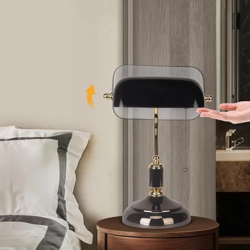 Miniatura 4 de FIRVRE Bankers - Lámpara de escritorio con interruptor de cadena de tracción con enchufe, lámparas de escritorio con pantalla de vidrio negro, base