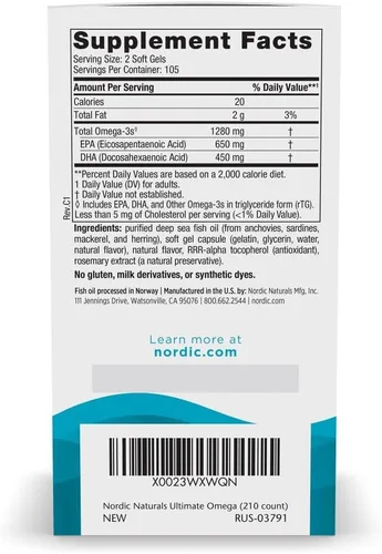 Miniatura 2 de Nordic Naturals Ultimate Omega, sabor a limón, 210 geles suaves, 1280 mg de omega-3, aceite de pescado de alta potencia con EPA y DHA, promueve