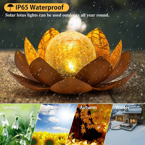Miniatura 4 de AIINY - Luz solar para exteriores (paquete de 2), decoración de loto de cristal con forma de globo crepitante, luces LED solares impermeables