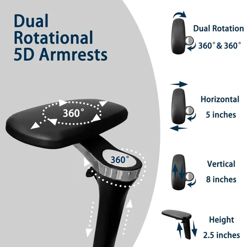 Miniatura 4 de Silla de oficina ergonómica grande y alta con reposapiés, reposabrazos ajustables en 5D, soporte lumbar, silla giratoria reclinable de malla