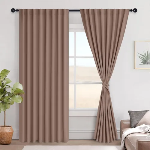 Miniatura 56 de Hiasan Cortinas opacas negras para dormitorio, cortinas opacas cortas de 45 pulgadas de largo, con aislamiento térmico, bolsillo para barra