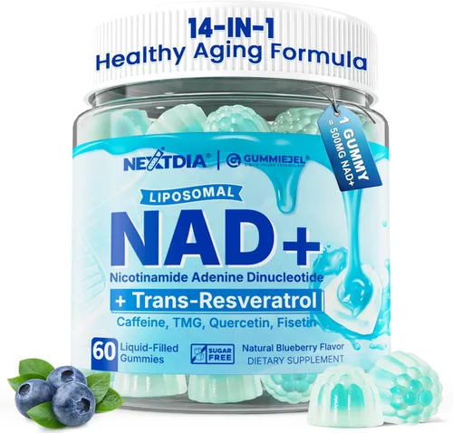 Suplemento liposomal Nad+ para mujeres y hombres - Gomitas Nad de absorción máxima más resveratrol, fisetina, quercetina, TMG, cafeína, B12 para