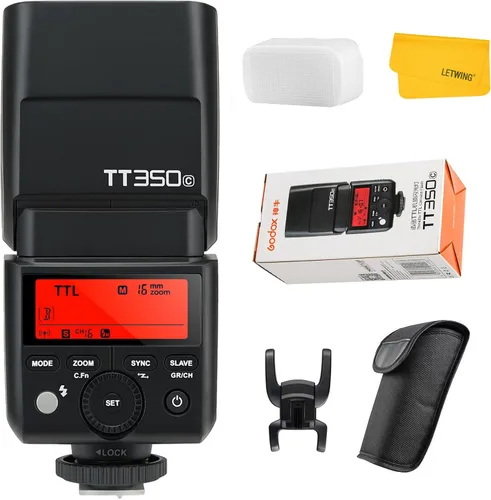 GODOX TT350C TTL Flash para Canon, 2.4G GN36 Mini cámara Flash Speedlite HSS 1/8000s, aproximadamente 210 destellos de potencia completa, 0.1-2.2s
