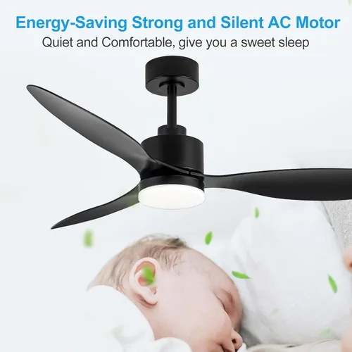 Miniatura 4 de Ventilador de techo de 52 pulgadas con luces y control remoto, motor CC silencioso, 3 aspas reversibles, 6 velocidades, ventilador de techo Negro