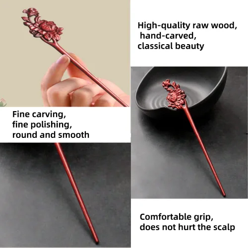 Miniatura 6 de Palo de madera tallada para mujer, hecho a mano, para cabello largo, palillos para moños, tenedor de madera para peinar el cabello