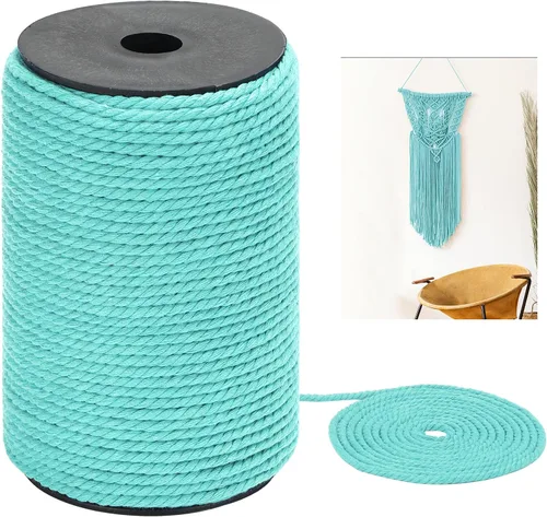 Miniatura 16 de Cuerda de macramé de 4 mm x 328 yardas (984 pies), cuerda de macramé de algodón natural - cuerda de algodón de macramé trenzada de 3 hilos