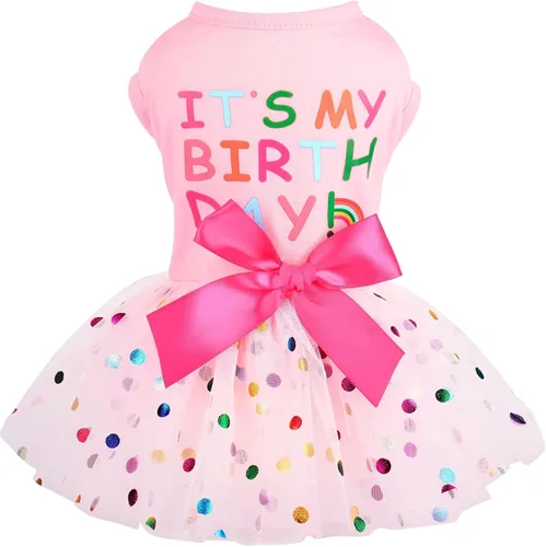 Feliz cumpleaños linda falda rosa para perras pequeñas, vestido de primavera/verano