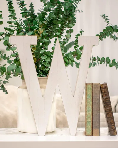 Miniatura 21 de BARNWOODUSA LLC Letras rústicas grandes del alfabeto, monograma de madera de pie para decoración de mantel y chimenea, bloques decorativos de letras