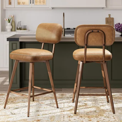 Miniatura 26 de MALOL 26“ PU Leather Swivel Bar Stools Set of 2, Mid Century Counter Height Bar Chairs with Low Back and Metal Legs, Modern Bar Stool Chair for