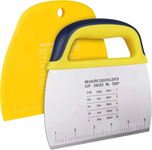 YGDZ Raspador de masa 2 piezas, cortador de masa de acero inoxidable con agarre, raspador de banco de plástico con escala de medición, cortador de