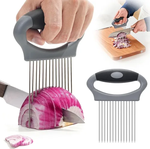 Soporte de cebolla para cortar, soporte grande de cortador de cebolla de acero inoxidable - Cortador de verduras multiusos, cortador de tomate,