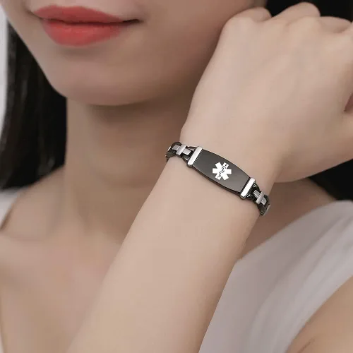 Miniatura 28 de LinnaLove Lady Medical Alert - Pulseras médicas de acero inoxidable para mujer, 7.5 pulgadas
