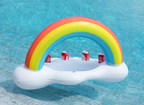 Miniatura 5 de Jasonwell Hielera inflable para fiesta en la piscina, soporte para bebidas de nube de arcoíris, Luau hawaiano tropical playa, temática