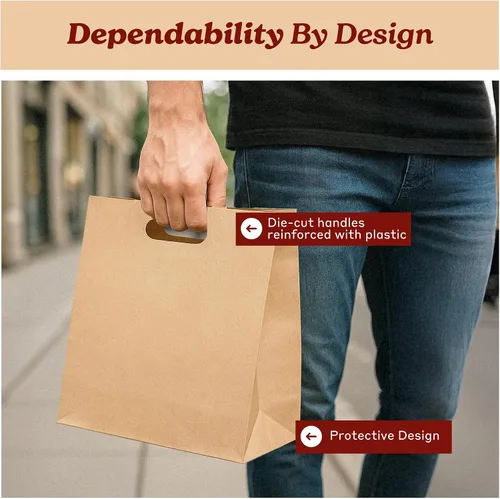 Miniatura 3 de PTP BAGS - Bolsas naturales y blancas de papel de estraza, 11 x 6 x 11 pulgadas, bolsas para servicio de alimentos