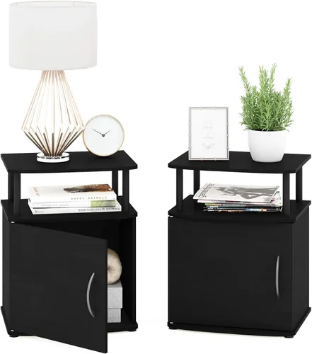 Miniatura 16 de Furinno Jaya - Mesita de noche con puerta, color ámbar y negro