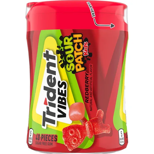 Miniatura 12 de Trident Vibes SOUR PATCH KIDS Redberry - Goma de mascar sin azúcar, botella de 40 piezas (paquete de 2)