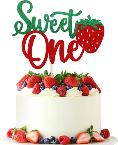 Miniatura 31 de Paquete de 24 adornos para cupcakes Sweet One con purpurina para primer cumpleaños, fresa, cupcakes, para frutas, baby shower, primer cumpleaños