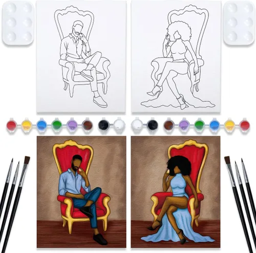 Miniatura 16 de Nuberlic Paquete de 2 batas de baño para parejas, kits de pintura de lienzo predibujados para adultos, pareja, sorbo y pintura, cita nocturna