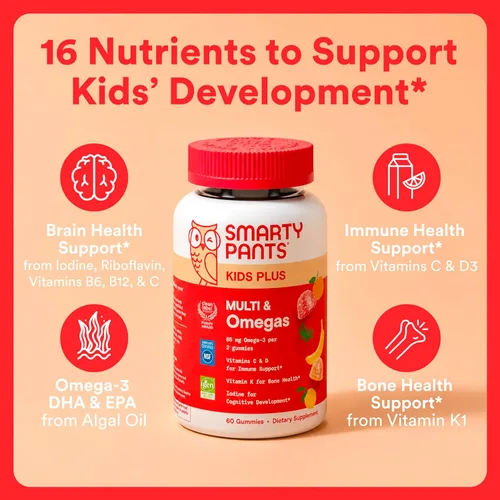Miniatura 3 de SmartyPants Gomitas multivitamínicas para niños, fórmula mejorada: Omega 3 (DHA/EPA), vitaminas D3, C, B12, B6, vitamina A, K y zinc, sin gluten