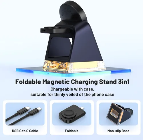 Miniatura 5 de Estación de carga rápida 3 en 1 para múltiples dispositivos Apple, soporte de cargador inalámbrico portátil con MagSafe, base de carga magnética