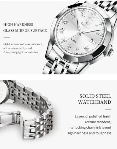 Miniatura 8 de OLEVS Reloj de pulsera para mujer, pequeño reloj de pulsera de acero inoxidable para mujer, reloj analógico de cuarzo para mujer