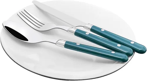 Miniatura 5 de Juego de cubiertos ligeros de acero inoxidable de 5/20/30 piezas para uso diario, servicio de cubiertos para 1/4/6, cuchillo de carne, tenedor, Azul