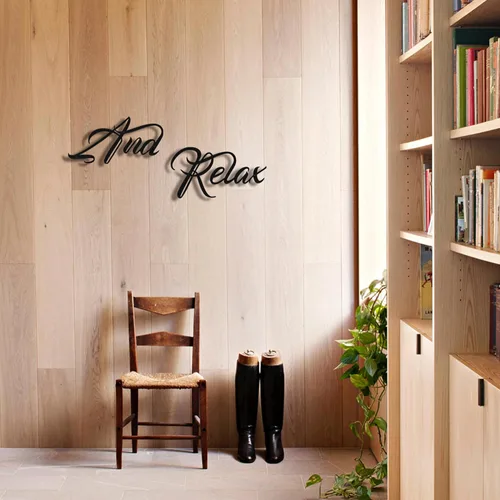 Miniatura 4 de LIYAOLI Arte de Pared de Metal Negro Relajante, Letrero de Relajación Moderno Decoración de Letras para Baño, Letrero Decorativo de 3D en Metal