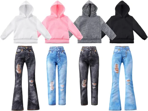Bencailor 8 piezas de ropa de muñeca de invierno para niña, accesorios de algodón, suéteres de Navidad, pantalones de mezclilla, ropa regular blanco