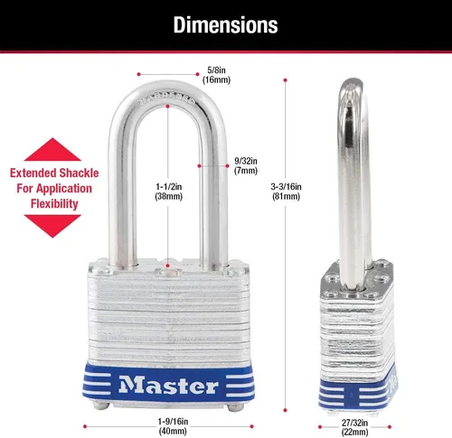 Miniatura 7 de Master Lock 3DLF- Candado de argolla larga, con 1-1/2 pulgadas. Argolla
