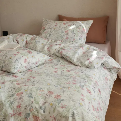 Miniatura 45 de Juego de funda de edredón blanca con estampado floral azul, juego de ropa de cama de algodón suave estilo bohemio, juego de ropa de cama estética