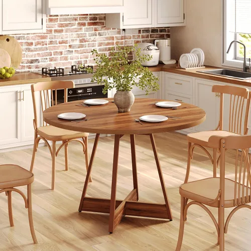 Miniatura 3 de LITTLE TREE Mesa de comedor redonda de 39 pulgadas para 2-4, mesa de cocina circular de granja para comedor, mesa de comedor de madera con pedestal