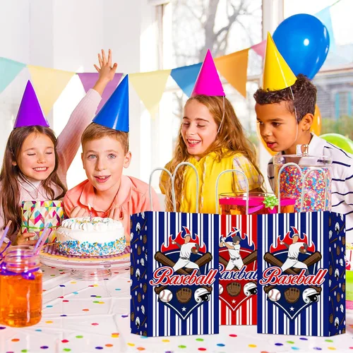 Miniatura 7 de Paquete de 12 bolsas de regalo para fiesta de béisbol, para regalos de béisbol, bolsas con mango, para fiestas con temática de béisbol, cumpleaños