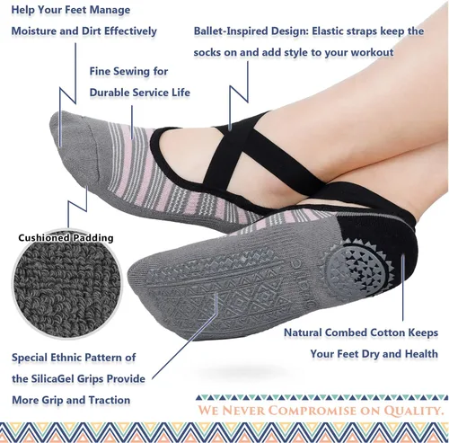 Miniatura 98 de Ozaiic - Calcetines de yoga para mujer con correas y agarres antideslizantes, ideales para pilates, Pure Barre, ballet, danza y entrenamiento